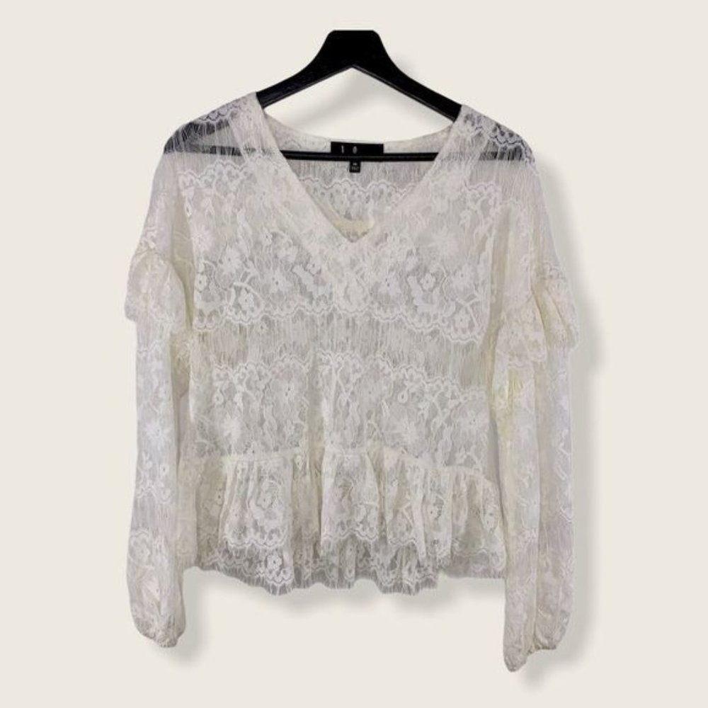 Lulus Racing Hearts Lace Long Sleeve Lace V Neck Shirt Medium